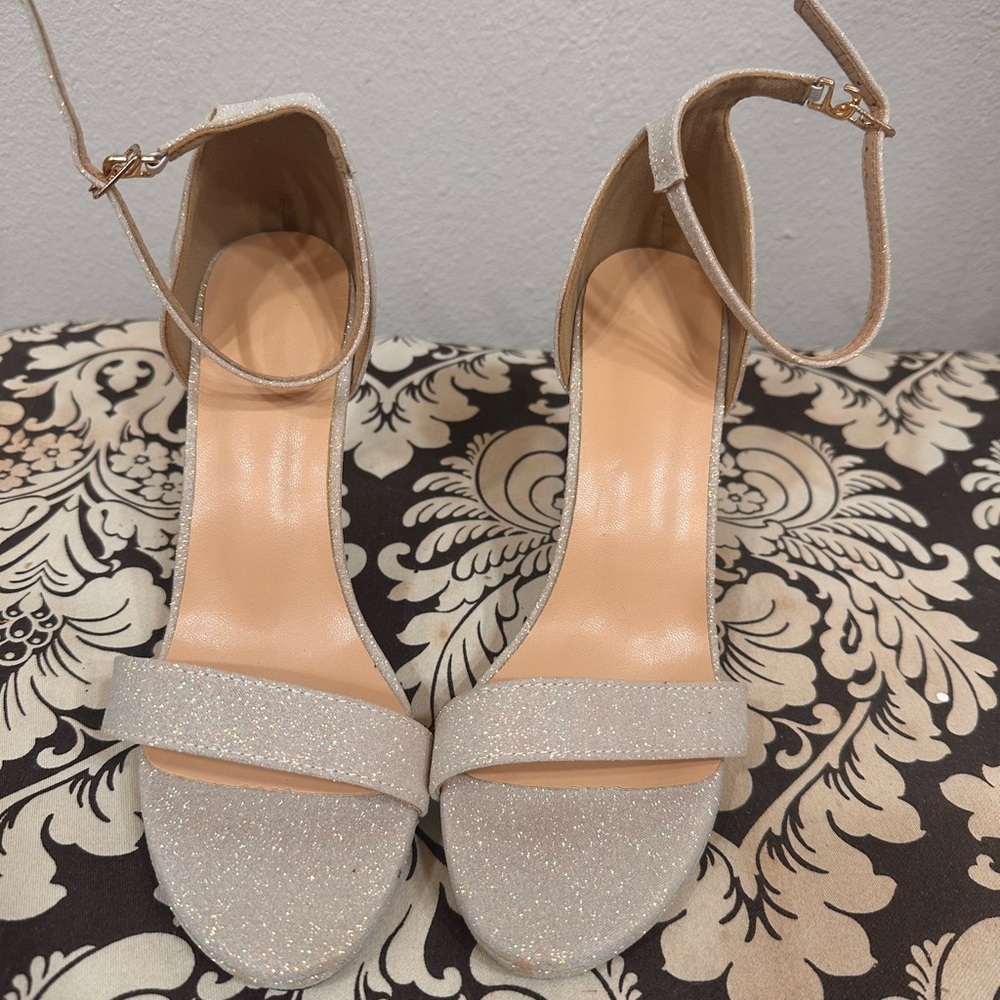 Glitter Ankle Strap Heels | Nude Sparkly Dress Sandals | Party & Wedding Shoes